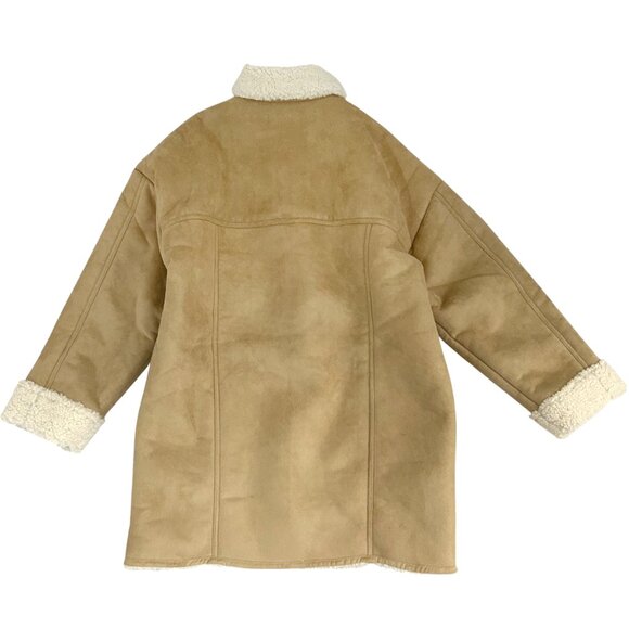 Free People Women's Size M Beige Diogo Sherpa Faux Fur Coat Jacket Ivory Combo - Picture 4 of 11